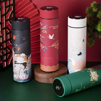Hiina Stiilis Kaasaskantav termospullo Kohv Tee Kruus Smart näidik Vaakum Kolb Vee Pudel Filter Termosed Cup