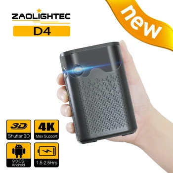 ZAOLITGHTEC D4 Mini 3D 4K Kino 1080P Smart Android Wifi Projektor, DLP kodukino Väljas Kaasaskantav Projektor koos Akuga