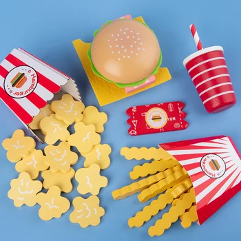 Hamburger Friikartulid Combo Simulatsiooni Toit, Mänguasi, Fast Cooking Mänguasjad, Lapsed Puidust Mängib House Raamatu Väikelapse
