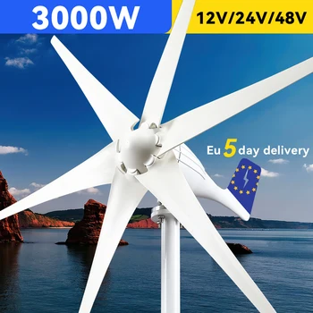 Väike-tuuliku Vaba Energia 3kw 3000w 48v 12v 24v 6 Teraga Varustatud MPPT/aku Kontroller Tuulikud RV Jaht Talu Kodus Kasutamiseks