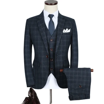 3-osaline Komplekt ( Jope + Vest + Püksid ) High-end Brändi Boutique Meeste Ruuduline Ametliku Ülikond Peigmees Pulmas Kleit, Pidulik Ülikond Mens Komplekt