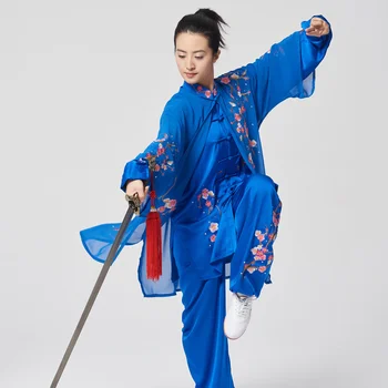 Kun Kapten Kung Fu Kleit Wushu Riided Võitluskunst Ühtne Taiji Riided, Naiste Ja Meeste Unisex Sinine Tikand 2023 Uus Stiil