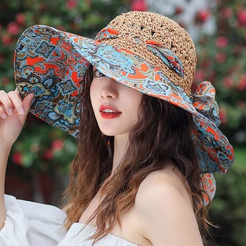 Lai Serv Uus Kuum Fashion Design Lill Big Beach Müts Kokkupandav Brimmed Päike Müts Suve Mütsid Naistele UV Kaitse Kalamees Kork