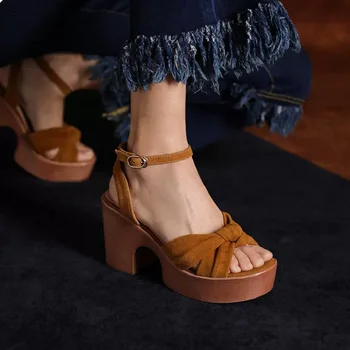 Suvel Platvorm Sandaalid Prantsuse Stiilis Peep Varba Bowknot Pumbad Elegantne Sandaalid Paksu Kanna Daamid Kingad Paksud Kontsaga Naiste Kingad