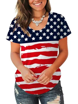 USA rahvuspüha Tähistamise Naine Tees Tüdrukud Pluss Suurus T-särk, V-kaeluse jaoks Liiga Lühike Varrukas Tops Suvel Vabaaja-Suurpärase