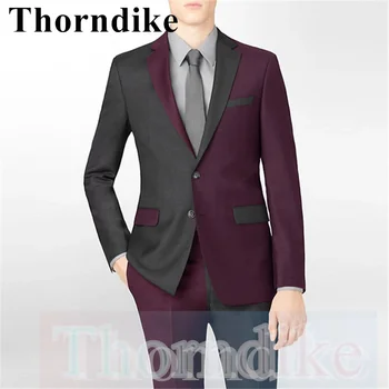 Thorndike 2021 Kuuluvad Single-breasted Trend Disain tumehall Ja Punane Vein Õmblemine Peigmees Pulmas Smoking Meeste Kaks rõivakomplekti