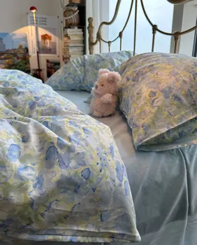 Elegantne romantiline lille sinine kollane voodipesu komplekt,twin täielik kuninganna kuningas armas puuvillane kodutekstiili voodi lehel padjapüür tekk kate