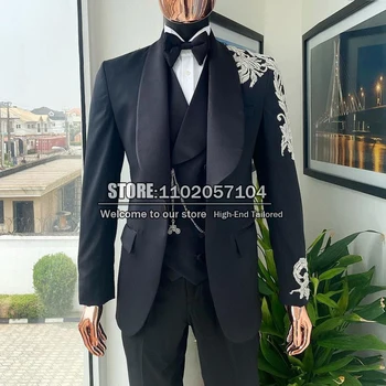 Must Meeste Ülikonnad Luksus Kiip Profileerimine Viimased Disain Pulm Smoking Slim Fit Ternos Para Hombre Custom Made 3 Tükki Pintsak Komplekt
