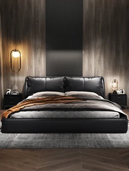 Itaalia väga lihtne nahast voodi kerge ekstravagantne lihtne topelt pehme kott pulm voodi Nordic high-end täispuidust
