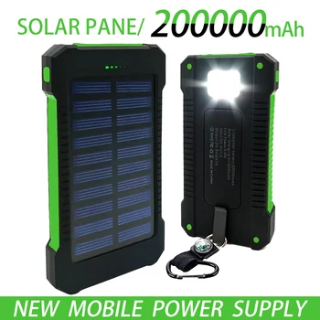 Tasuta Shipping200000mAh Top Solar Power Bank Veekindel Hädaabi Laadija, Väline Aku Powerbank jaoks MI IPhone LED SOS Kerge