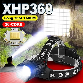 XHP360 LED Esilatern 5000000LM 36Core Zoomable Esitulede TypeC Laetav 18650 Pea Taskulamp 800 MEETRIT Pikk Erinevaid Kalapüügi Laterna