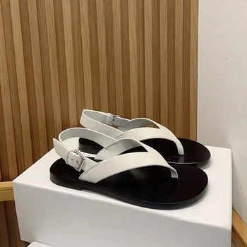 REAL 2023 suvel uued mugavad casual-Rooma naiste kingad cowhide prantsuse retro kalasaba clip varba korter sandaalid