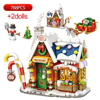 LOZ 1223 Häid Jõule Maja Puu Santa Claus Lumememm Saani 3D Mudel DIY Mini Plokid, Tellised Hoone Mänguasi Lastele Plokid