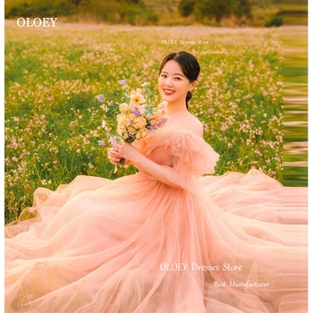 OLOEY Elegantne Roosa Põsepuna Tülli Kõnniteed õhtukleidid Korea Lady Maha Õla Pastrol Aed Partei Ametlik Hommikumantlid Pruut Mariage