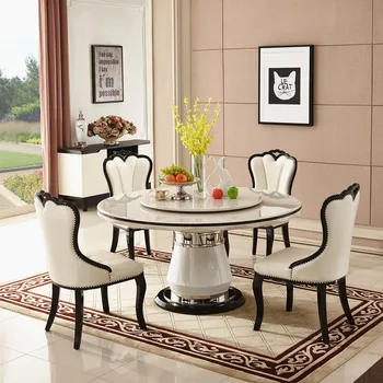 Euroopa marmor ümmargune söögilaud ja tool kombinatsioon must ja valge lihtne, kaasaegne luksus söögilaud villa ümarlaud wit