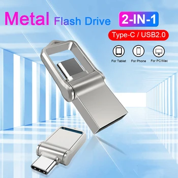 Mini 16GB 32GB 64GB USB 2.0 Flash Drive 2 in1 OTG Metalli Tüüp C U Disk High Speed USB Pen Drive mälupulk Sülearvuti Lauaarvuti
