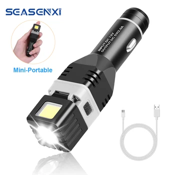 SEASENXI LED Taskulamp Auto Sissenõutavaks Mini Taskulamp, Võimas Sisseehitatud Aku XPG+COB Lamp helmed Taskulamp Turvalisuse Haamer