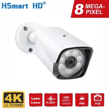 Ultra HD-8MP 4K POE IP-Kaamera, Veekindel IP66 Outdoor Indoor H. 265 Onvif IR Video Valve Metallist Bullet Kaamera POE NVR
