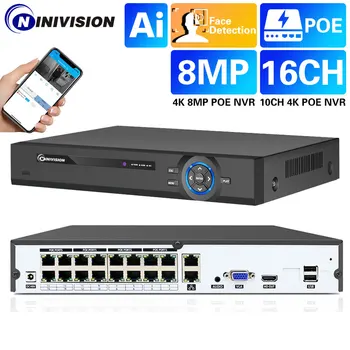 4K 16CH POE NVR H. 265+ Järelevalve Julgeoleku-Video makk POE IP CCTV Kaamera 5MP/8MP näotuvastus, 48V 802.3 af-2.4 Xmeye