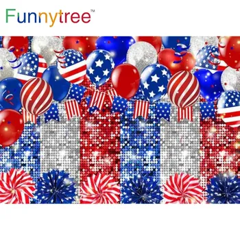 Funnytree 4. juuli Taustaks Fotograafia Glitter iseseisvuspäeva Lepinguosalise Riigi Sünnipäeva Sinine Triip Balloos Taust