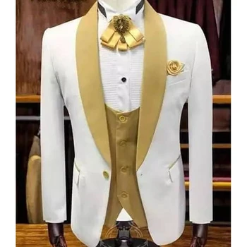 Valge Pulmas Peigmees Smoking Kulla Vest Slim Fit Meeste Ülikonnad 3 Töö Custom Made Jakk, Püksid Meeste Mood Kostüüm