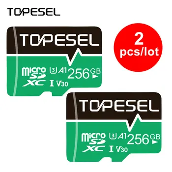 TOPESEL 256GB SD-mälukaart 2 Pack Micro SD Kaardid A1 v30 eluviis kodukinosüsteemid U3 Klassi 10 Mikro-SDXC-TF Kaart Kaamera/Drone/Kriips Cam/GoPro