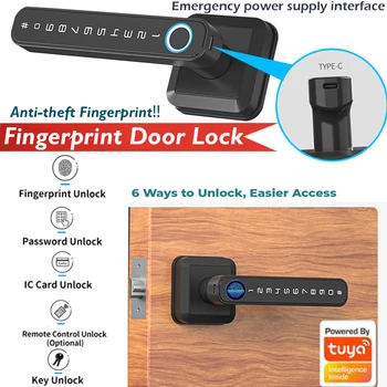 Tuya APP Bluetooth Biomeetriliste Sõrmejälgede Turvalisus Elektrooniline Ukse Lukku, mille Võtmed Digitaalse Smart ukse lukustus Elektrooniline Käepide Lukk