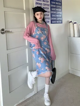 HOUZHOU Denim Camisole Kleidid Naistele Suvel 2023 korea Fashion Vintage Elegantne Magus Õie Printida Backless Naiste Kleit