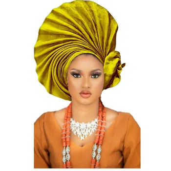 Ready-to-Wear Gele, Aafrika, Nigeeria Oranž Gele headtie müts/Aso-Oke Riie/Headwrap, Valmis Gele/Auto Gele