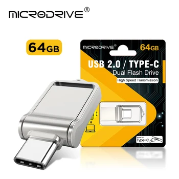 Hulgi-Must/Kiip 2 in 1 Mini 64GB USB 2.0 Flash Drive OTG C-Tüüpi Memory Stick 64gb Pen Drive U Disk Veekindel 64gb