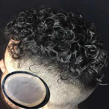 Super Vastupidav Mono Toupee Lokkis Meeste Parukad 100% Human Hair Mees Kapillaaride Protees Jutustama Ühik Hingav Mees Asendamise Süsteem