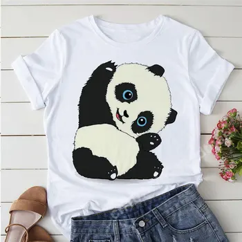 Venitus Panda Print T-särgid, Naiste Riided Cartoon Tshirt Tops Lühikesed Varrukad Tees Graafiline T-Särk Suvel Valge Kawaii Riided