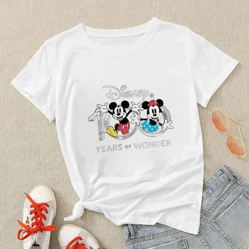 Disney 100. Aastapäeva Miki Minni T-särk Naiste Lühikesed Varrukad Suvel Basic Tops Disneyland Reisi Riideid 2023 Naiste T-Särk