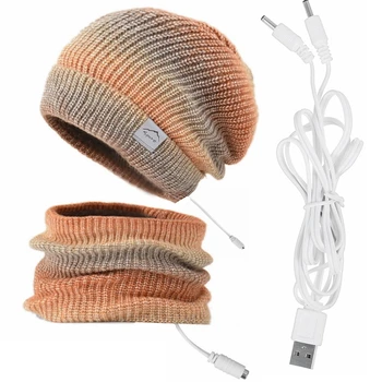 USB-Soojendusega Müts Ja Sall Talv Pehme Soe Kootud Beanie Müts, kaelussall Väljas Suusatamine Jahindus, Telkimine