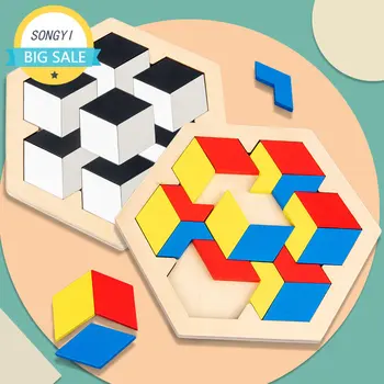3D Puzzle Puidust Mänguasjad Montessori Mosaiikpildi Mosaiikmõistatused Tangram Matemaatika Pusle Mäng Lastele Koolieelsete Kujutlusvõimet Lapsed Harivad Mänguasjad