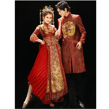 Klassikaline Vintage Kõrge kvaliteediga Hiina Traditsiooniline Pulm Cheongsam Kleit Rafineeritud Bankett Stiilne Elegantne Pruut китайская одежда