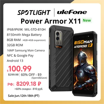 Ulefone Power Armor X11 Karm Telefon 8150 mAh 8GB RAM, 32GB ROM Veekindel Nutitelefon NFC-2.4 G/5G WiFi Mobile Phones Globaalne