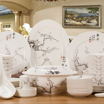 Jingdezhen Keraamilised lauanõud set Hiina stiilis luu hiina kauss, taldrik, Lusikas Set 56 tint ja Hiina stiilis lauanõud
