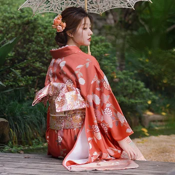 Jaapani Traditsiooniline Kimono Kleit Koos Obi Prindi Lill Õhulised Kleidid Kostüüm Naised, Daamid Geisha Haori Yukata Kimono Kleit Ülikond