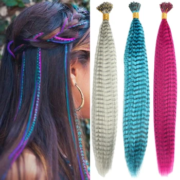LISI TÜDRUK Sünteetilisi Värvi Sulgedest juuksepikendusi 16Inch 10 Tükki/Pack Sinine Lilla Naiste Zebra Line Sulg Hairpiece
