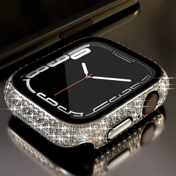 Diamond puhul Apple ' i Watch 7 45mm 41mm Bling Kaitseraua Kaitsekile IWatch Series 7 PC Kate Tarvikud Crystal Naiste Raam