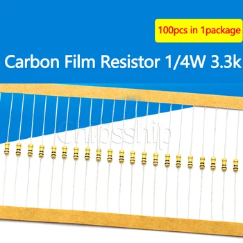 Carbon Film Resistor 1 4W 3.3 K 5% Nelja värvi Ring Takisti (100 TK)