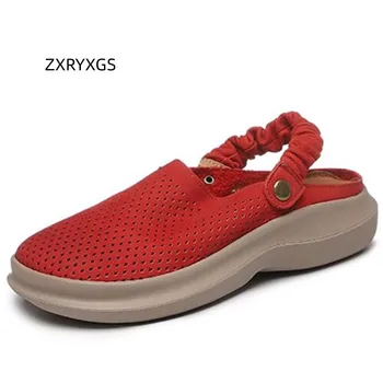ZXRYXGS 2023 Suvel Premium Pehme, seest Õõnes Täis Ehtne Nahk Sandaalid Naiste Suss Hingav Mugav Suss Vabaaja Sandaalid