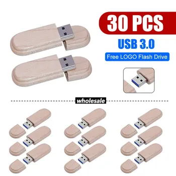 30PCS USB 3.0 High Speed Puidust Flash Drive Pen Juhi Puit Pendrive 4GB 8GB 16GB 32GB 64GB Creativo 1TK Tasuta Logo