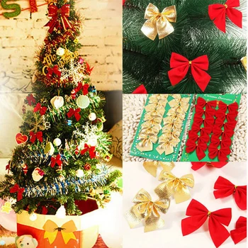 12 TK Glitter Vibu Sõlm jõulukaunistused Xmas Tree Rippuvad Ripats Xmas Bowknot Kodus Laua Aed Decor Asjade 7cm Riie