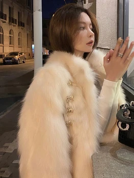 Circyy Jakk Naiste Faux Fur Coat 2023 Talve Uus Pikad Varrukad Pearl Ülerõivad Kampsun, Korea Fashion Lahti Paksenema Soojad Mantlid