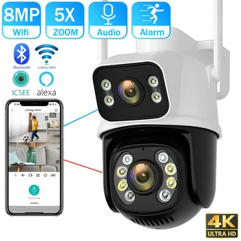 8MP 4K Dual Lens Wifi PTZ Kaamera Smart Home Öise Nägemise Dual Screen Väljas 6MP Julgeoleku Kaitse, IP CCTV Kaamera ICSEE APP