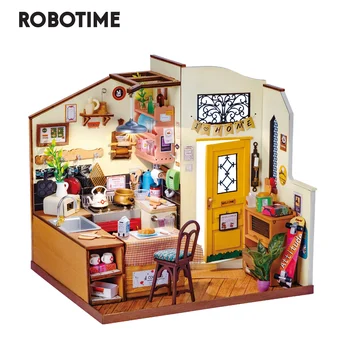 Robotime Rolife DIY Nukumaja Kodune Köök Kääbus Mannekeeni Maja Puidust Komplekt Mänguasi 3D Puidust Plastikust Puzzle Lapsed