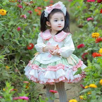 2023 Tüdrukud Šoti Lolita Kleidid Esimest Sünnipäeva Lill Kleit Tüdruk Lapsed Hispaania Stiilne Segast Pall Hommikumantlid Imiku Riided