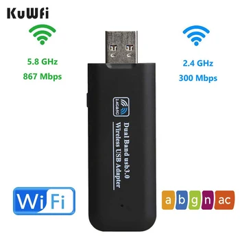 KuWFi USB Juhtmevaba Adapter USB 3.0, WIFI, Dongler 1200 mbit / s 5.8 GHz (2,4 GHz Dual Band AC1200 Sülearvuti Toetada Windows Mac Linux